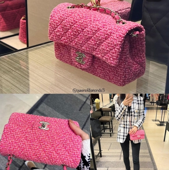 Chanel Classic Rectangular Mini Flap 22K Pink Tweed Light Gold tone Hardware - Picture 14 of 14